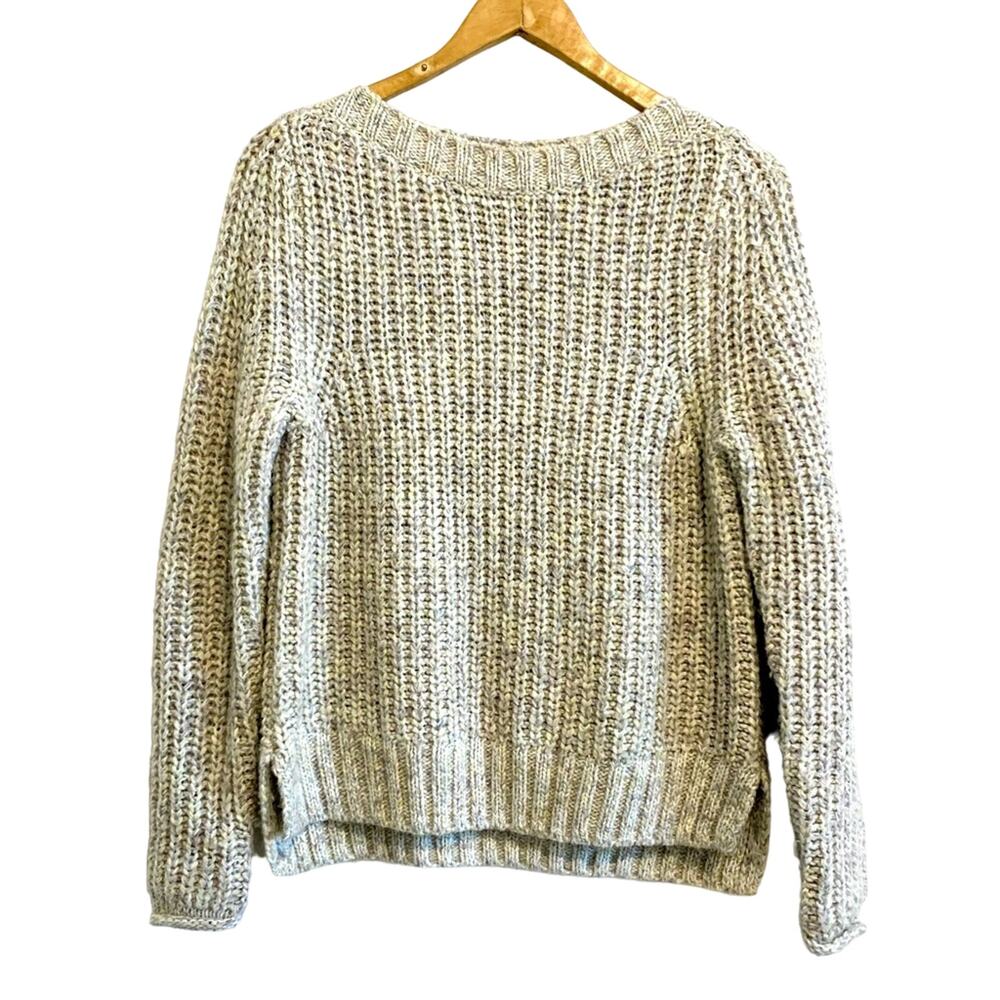 Caslon Cream Multi-Color Knit Wool Blend Wide Neck Pullover Sweater